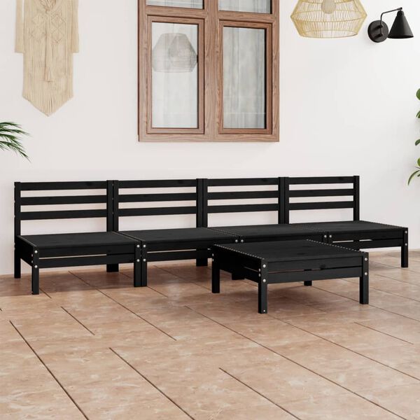 vidaXL Garden Lounge Set Black Solid Pinewood Medium Modular