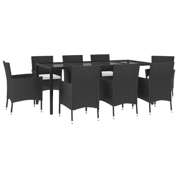 vidaXL 9 Piece Patio Dining Set with Cushions Black Poly Rattan