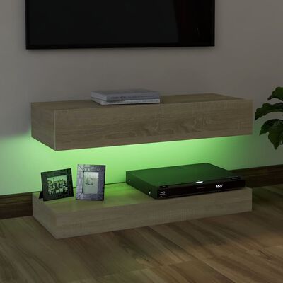 vidaXL TV Stand with LED Lights Sonoma Oak 35.4"x13.8"