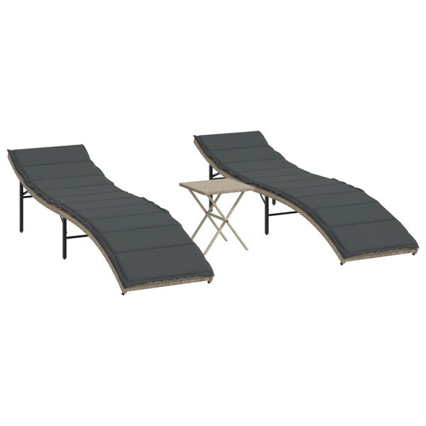 vidaXL Sun Lounger Set of 2 Light grey PE rattan One Size