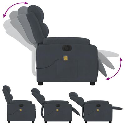 Multiple color and angle variations of the same gray recliner in a collage