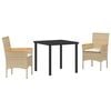 vidaXL Garden Dining Set with Cushion 3 pcs Beige Poly Rattan