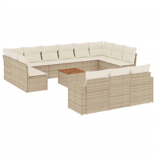 vidaXL Garden Sofa Set Beige PE Rattan Large Removable Covers