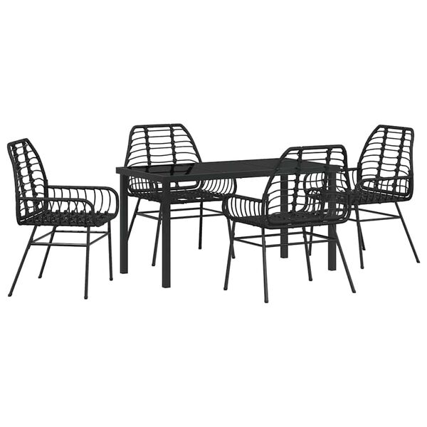 vidaXL Garden Dining Set 5 pcs Black Poly Rattan