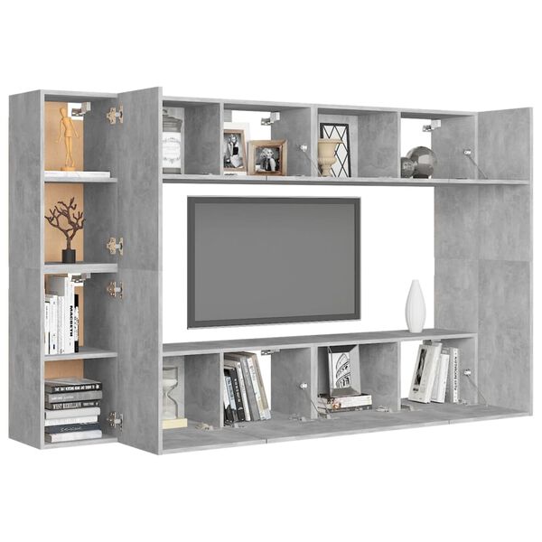 vidaXL 8 Piece TV Stand Set Concrete Gray Engineered Wood