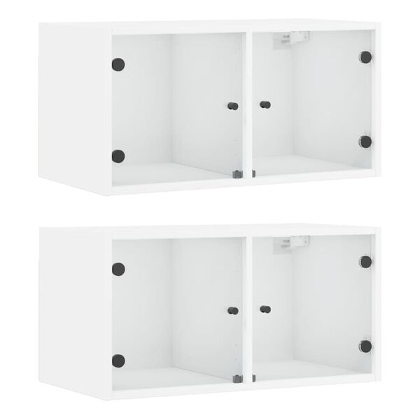 vidaXL Wall Cabinet Set of 2 White Engineered wood, glass Medium