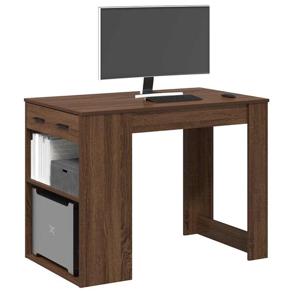 vidaXL Desk Brown Oak Engineered wood Medium Desk Rectangular Modern