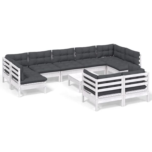 vidaXL Garden Lounge Set White Solid Pine Wood Medium Modular