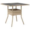 vidaXL Garden Table Beige Poly Rattan, Powder-Coated Steel, Tempered Glass