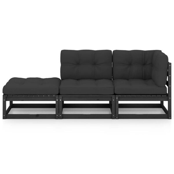 vidaXL Garden Lounge Set Black Solid Pinewood Medium Modular