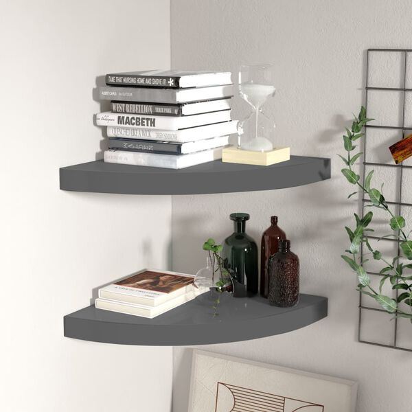 vidaXL Corner Shelf Set of 2 High gloss grey Honeycomb MDF, metal