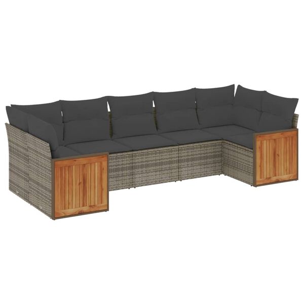vidaXL Garden Sofa Set Grey Poly Rattan, Steel, Acacia wood Large