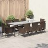 vidaXL 9 Piece Patio Dining Set with Cushions Brown Poly Rattan and Glass