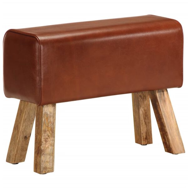 vidaXL Bok Bench Brown and natural Real leather, solid mango wood Medium