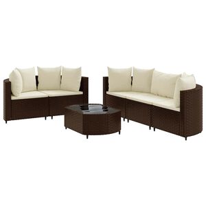 vidaXL Patio Sofa Set Set of 6 Brown PE Rattan 6 Piece Set Modular