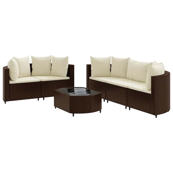 vidaXL Patio Sofa Set Set of 6 Brown PE Rattan 6 Piece Set Modular