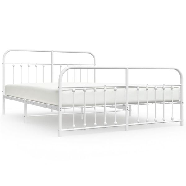 vidaXL Bed Frame White Steel Double Bed Frame Rectangular Industrial
