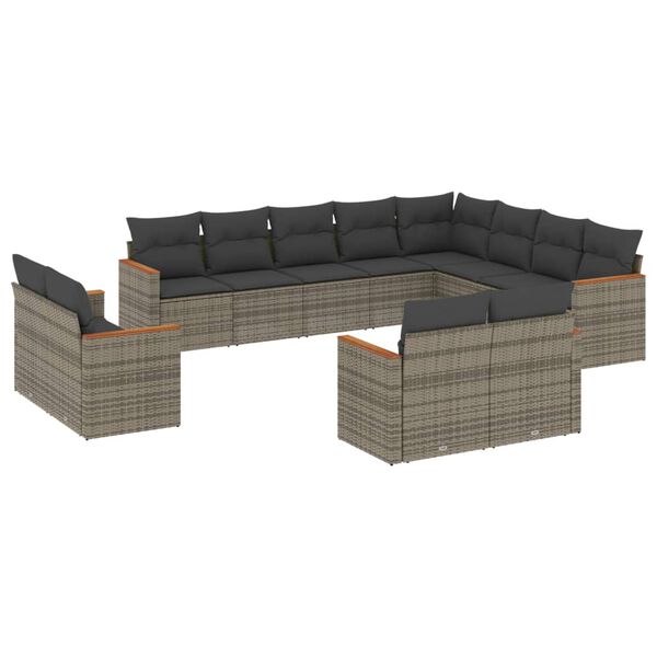 vidaXL Garden Sofa Set Grey, Dark Grey PE Rattan, Powder-Coated Steel