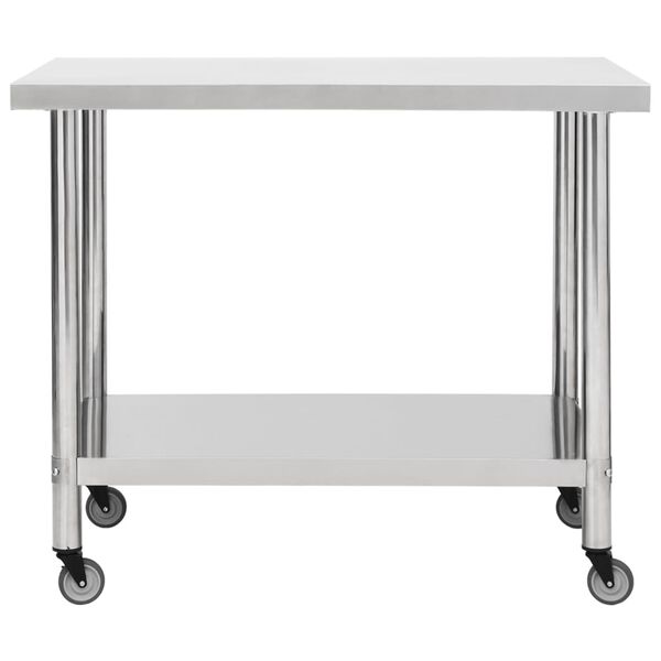 vidaXL Kitchen Work Table with Wheels 39.4"x23.6"x33.5" Stainless Steel