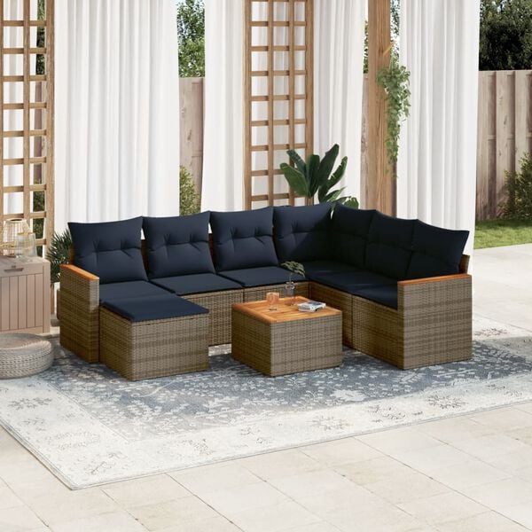 vidaXL 8 Piece Garden Sofa Set with Cushions Grey Poly Rattan