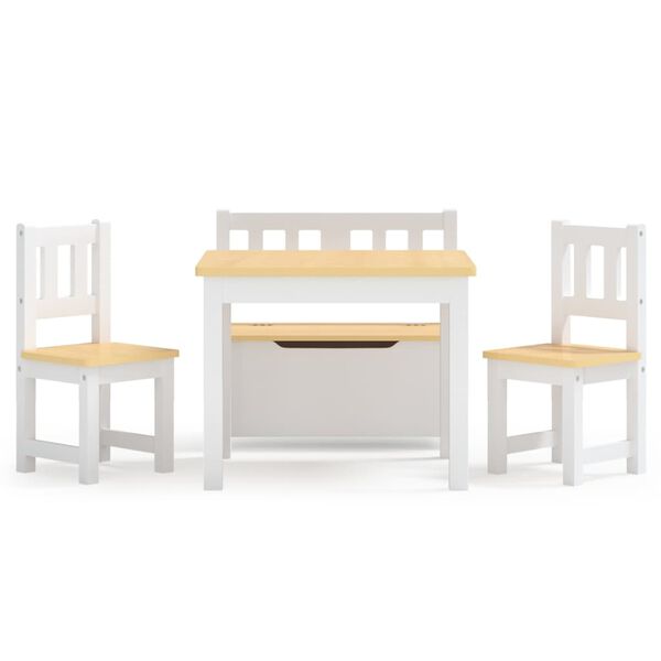 vidaXL Kids Table and Chair Set White MDF Small Rounded Corners
