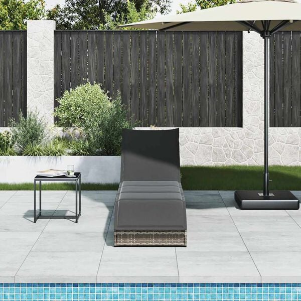 vidaXL Folding Sun Lounger Grey PE rattan, powder-coated steel Standard