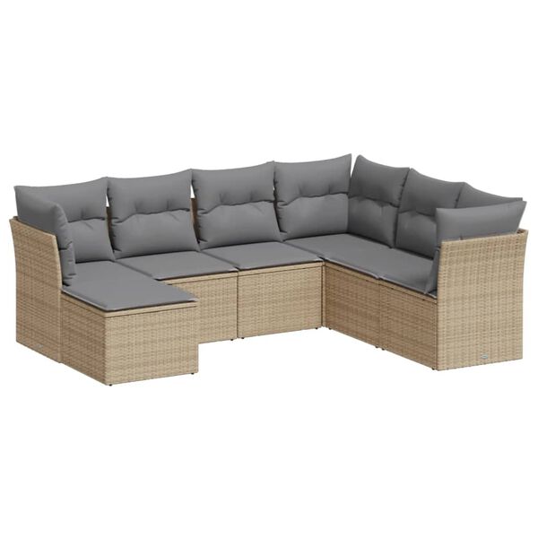 vidaXL Garden Sofa Set Beige PE Rattan, Powder-Coated Steel 7 Piece