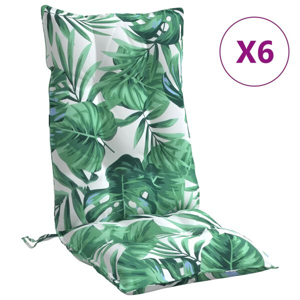 vidaXL Highback Chair Cushion Set of 6 Green with leaf pattern
