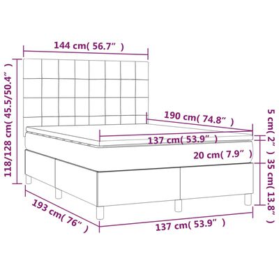 vidaXL Box Spring Bed with Mattress&LED Light Gray Full Velvet