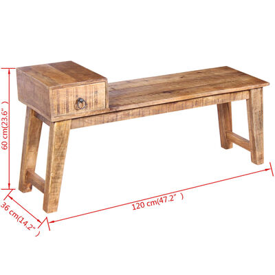 vidaXL Bench with Drawer Solid Mango Wood 47.2"x14.2"x23.6"