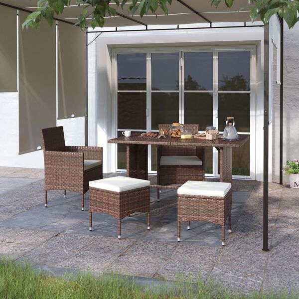 vidaXL Garden Chair And Stool Set of 4 Brown Poly Rattan Medium