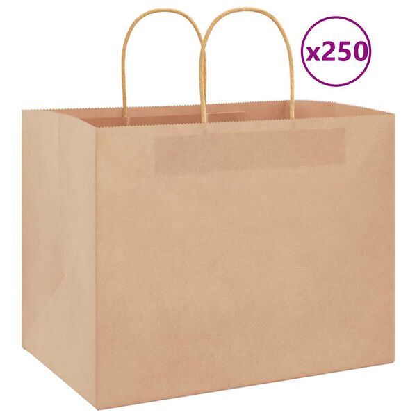 vidaXL Paper Bags 250 pcs with Handles Brown 32x22x24 cm