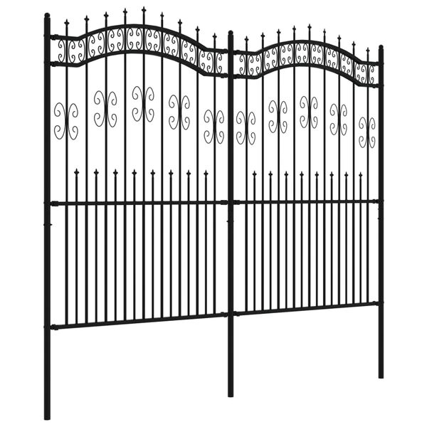 vidaXL Garden Fence with Spear Top Black 240x68.9 " Powder-coated Steel
