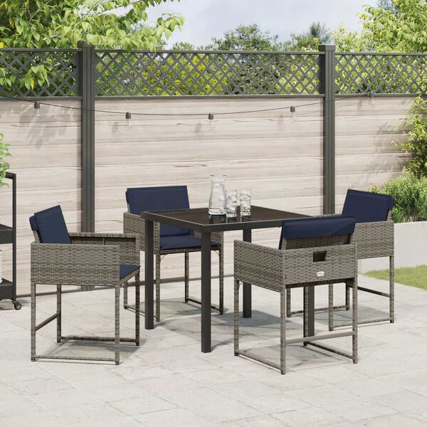 vidaXL Garden Dining Set with Cushion 5 pcs Grey Poly Rattan