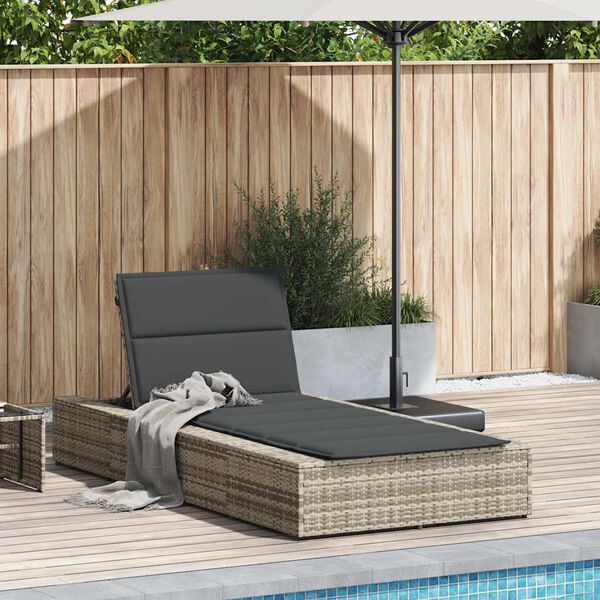 vidaXL Sunbed with Floating Cushion Light Grey Poly Rattan