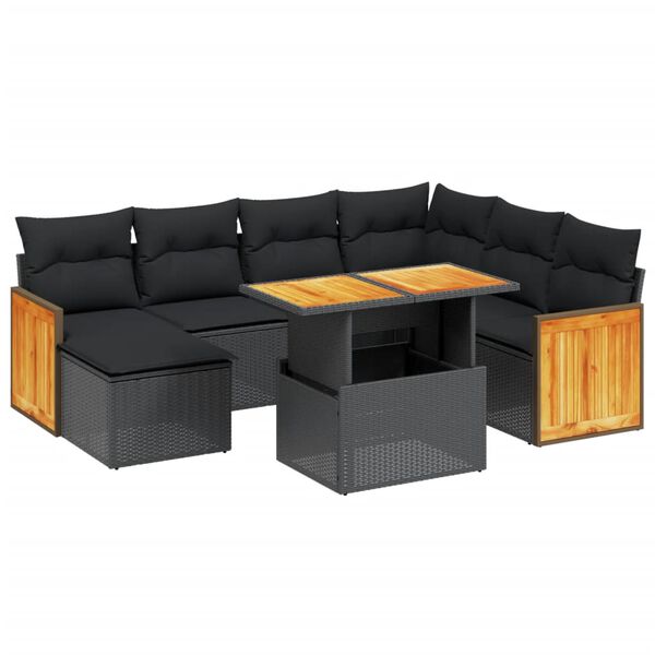 vidaXL Garden Sofa Set Black PE rattan Large Adjustable Feet