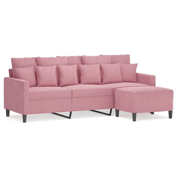 vidaXL 3-Seater Sofa with Footstool Pink 70.9" Velvet
