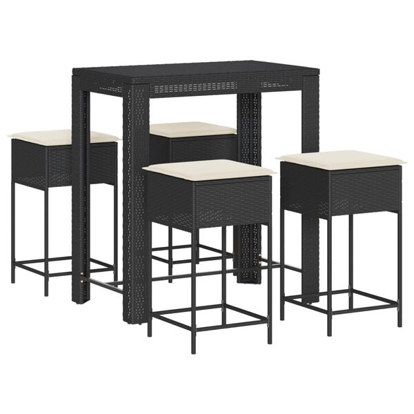 vidaXL Garden Bar Set Black PE rattan Large Removable Covers