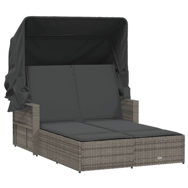 vidaXL Double Sun Lounger Grey PE Rattan Double Adjustable Armrests