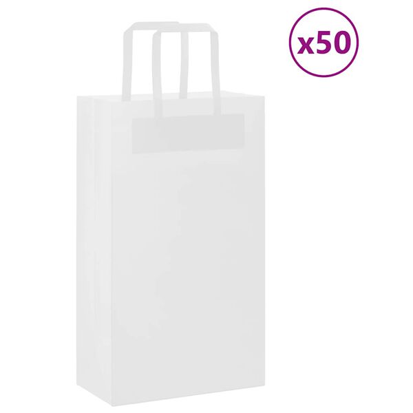 vidaXL Paper Bags 50 pcs with Handles White 21x11x36 cm