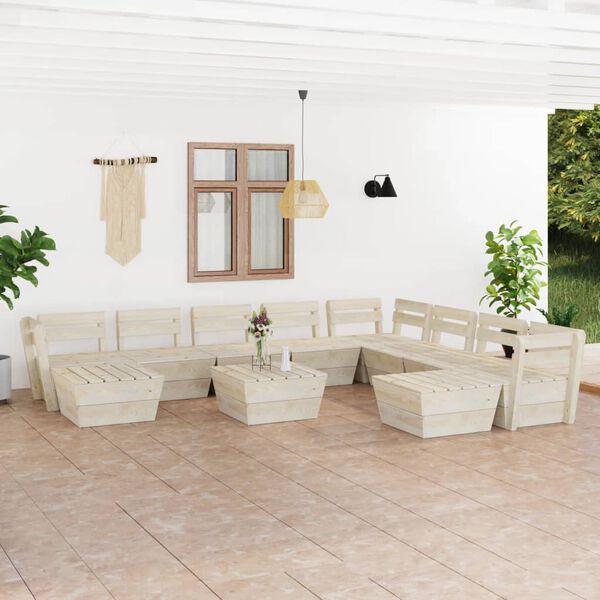 vidaXL Garden Lounge Set Natural wood Impregnated spruce wood 11-piece