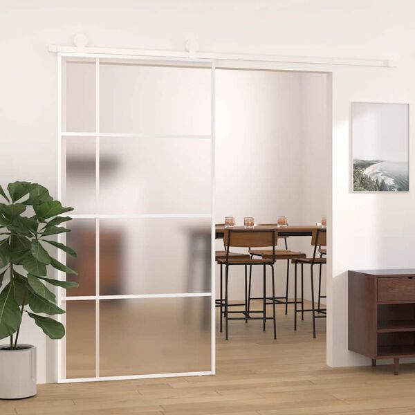 vidaXL Sliding Door Frosted ESG Glass and Aluminum 40.4"x80.7" White