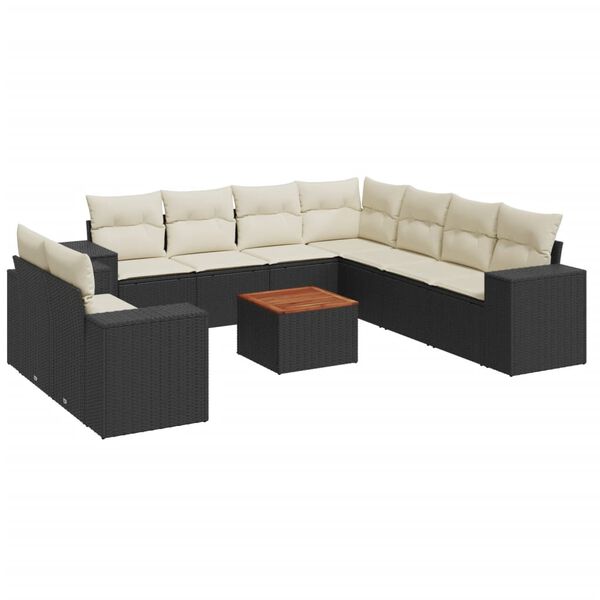 vidaXL Garden Sofa Set Black PE Rattan Large Adjustable Armrests