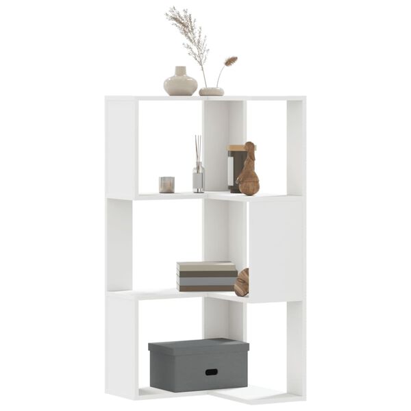 vidaXL Corner Bookcase 3-Tier White 19.7x19.7x40.2" Engineered Wood