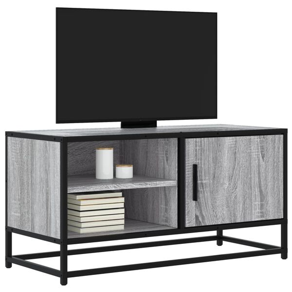 vidaXL TV Cabinet Grey Sonoma Engineered Wood, Metal Rectangular Modern