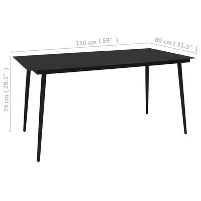 vidaXL Patio Dining Table Black 59.1"x31.5"x29.1" Steel and Glass