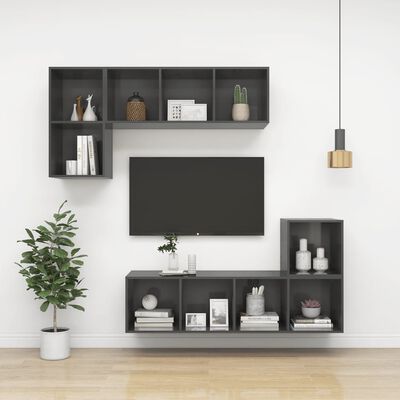 vidaXL Wall Cabinets 4 pcs High Gloss Gray 14.6"x14.6"x14.6" Chipboard