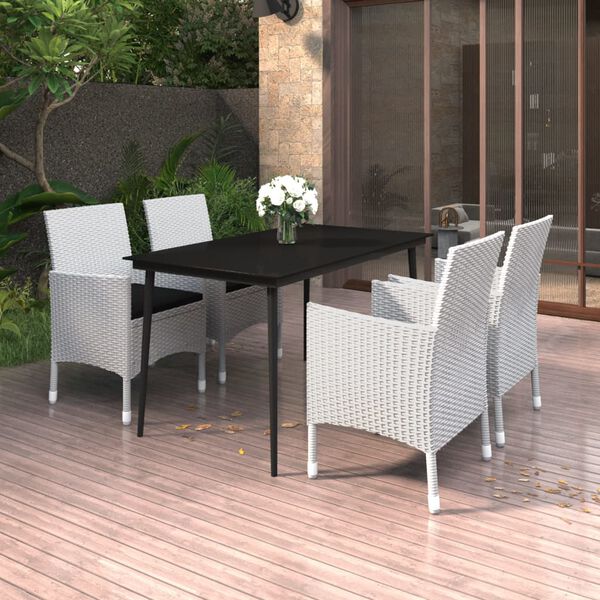vidaXL Garden Dining Set Table: Black, Chairs: White, Cushions: Black