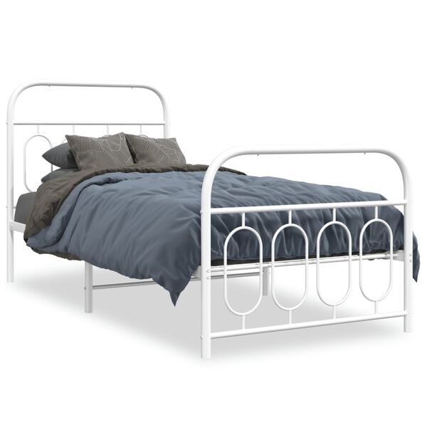 vidaXL Bed Frame White Steel Twin Bed Frame Rectangular Modern