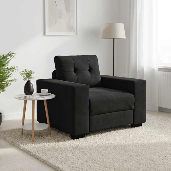 vidaXL Sofa Chair Black Velvet, Plywood, Steel, Foam Single Ergonomic